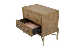 English Elm 2 Drawer Nightstand with USB Ports, Latte Elm Veneer, Solid Wood+MDF, Felt & Cedar Lined Drawers, Metal Base B2699P226102