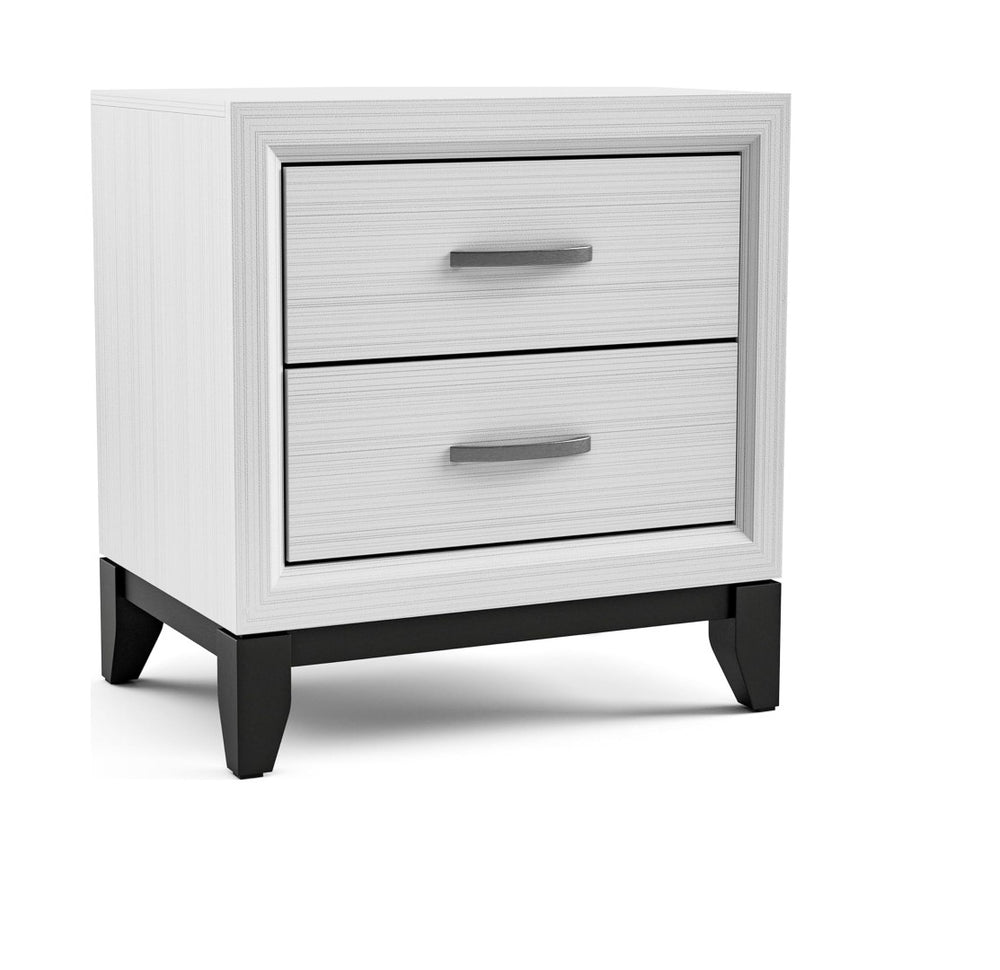 English Elm Contemporary Glam Nightstand Glossy White Lacquer Chrome Legs Dovetail Drawer Bedroom White B2741P435309