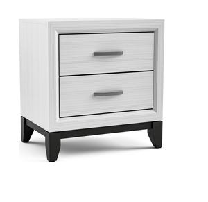 English Elm Contemporary Glam Nightstand Glossy White Lacquer Chrome Legs Dovetail Drawer Bedroom White B2741P435309