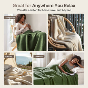 English Elm 1PC Luxurious 100% Cotton Waffle Blanket 90x90 for Full/Queen Beds – Breathable 300gsm Comfort Green 15.75 L x 12.2 W x 4.72 H B035P341141