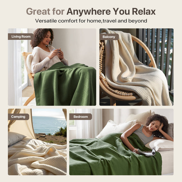 English Elm 1PC Twin Cotton Waffle Blanket 300gsm Lightweight Breathable Cozy Throw for Year-Round Comfort Green 15.75 L x 12.2 W x 3.94 H B035P341140