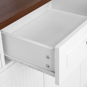 English Elm 63" Fluted Sideboard Buffet Cabinet with Coffee Bar Storage, 4 Doors 3 Drawers, Smooth Silent Slides White W2917P319113