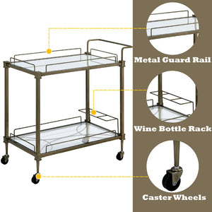 English Elm Aditya Two Tier Mirrored Bar Cart with Antique Brass Frame for Glam Entertaining B2726P448767