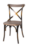 English Elm Antique Copper and Antique Oak Cross Back Side Chair