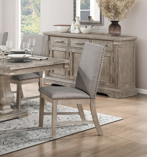 English Elm Traditional 7-Piece Dining Set With Extension Leaf: Elegant Table & 6 Upholstered Chairs In Gray B011S01480-GIGA