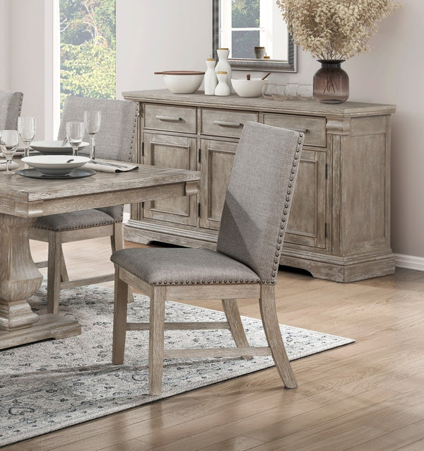 English Elm Traditional 7-Piece Dining Set With Extension Leaf: Elegant Table & 6 Upholstered Chairs In Gray B011S01480-GIGA