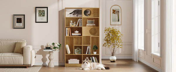 English Elm Modern Wood Grain Bookshelf Cat Habitat with Climbing Cubbies for Living Room Natural N752P395027N