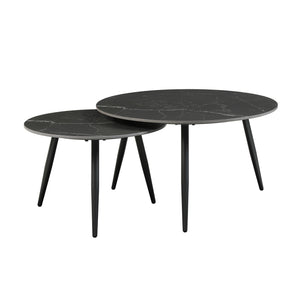 English Elm Modern Nesting Cocktail Tables 3-Piece Occasional Set with Sintered Stone Tops and Metal Legs, Compact Stylish Design Black 35 L x 35 W x 5.5 H B011P232142