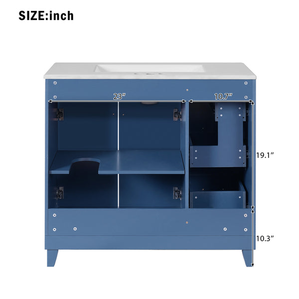 English Elm 36" Modern Bathroom Vanity with Ceramic Sink, Soft-Close Doors, Double-Layer Drawer & Storage Elegance Blue N729P289163C