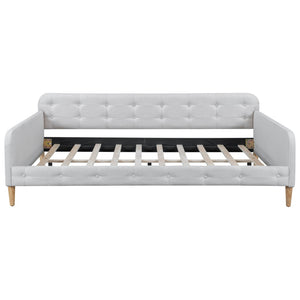 English Elm Full Size Linen Tufted Daybed with Pine Frame for Living or Guest Room Beige DL001825AAK-1