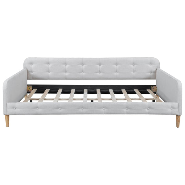 English Elm Full Size Linen Tufted Daybed with Pine Frame for Living or Guest Room Beige DL001825AAK-1