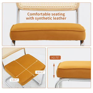 English Elm Dining Chairs Set of 4 Velvet Seat Woven Rattan Back Chrome Cantilever Frame Orange W2105S00005