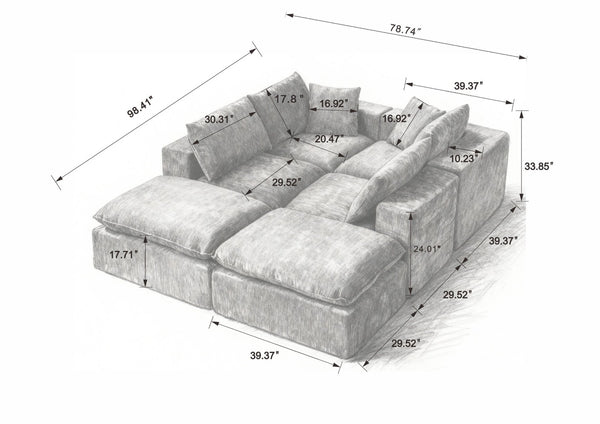 English Elm Modern Chenille Cloud Sofa Modular Sectional with Plush Cushions for Living Rooms W3396S00049