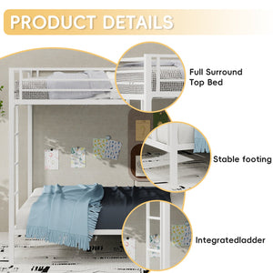 English Elm Multi Square Tube Iron Bunk Bed Full over Full, Sturdy White Metal Frame, Space-Saving Dual Sleep Solution W1935P360912