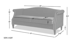 English Elm Jennifer Taylor Home - Elaine Olive Green 77" Camelback Small-Space Sofa — Performance Velvet, 3-Seater, Easy Assembly B2719P238320