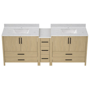 English Elm 108"w×22"d×34"h Freestanding Double Sink Vanity with White Countertop Soft Close T3785S00007