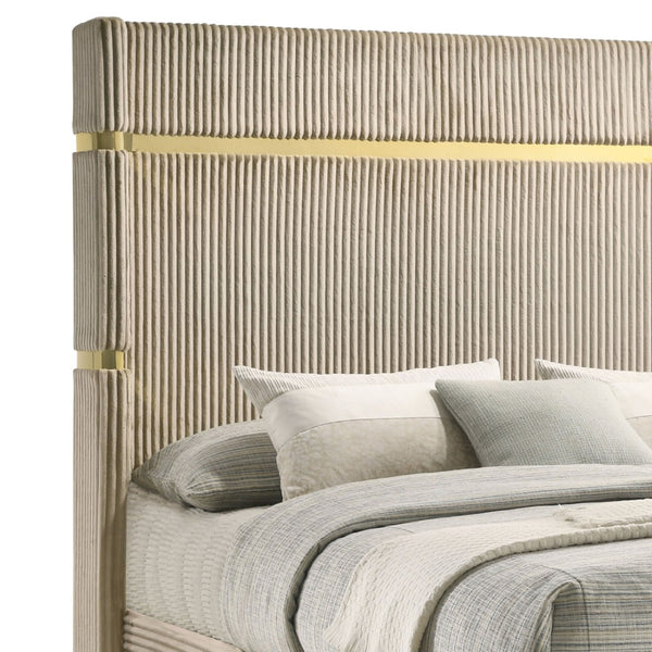 English Elm Malcolm Velvet Wingback Eastern King Bed with Gold Trim Sculptural Headboard Beige B062S01588