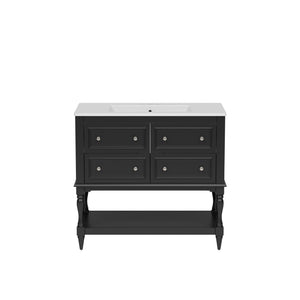 English Elm 36'' Modern Bathroom Vanity with Ceramic Sink and Medicine Cabinet, Solid Wood Frame, 4 Drawers, Waterproof Finish Black SW000138AAB-1