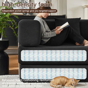 English Elm Convertible Corduroy Floor Sofa with Folding Sleeper and Bolster Pillow for Apartments Black W5638P460678