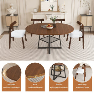 English Elm 59-inch Expandable Glass Top Dining Set Seats 8 with Upholstered Chairs X-base W2700S00112
