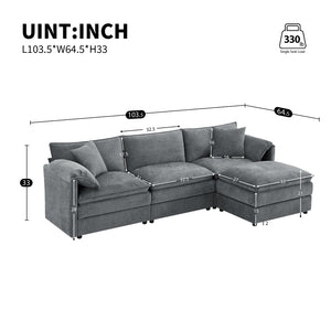 English Elm 9687aab-6 Seat Structured Upholstered Sofa for Large Family and Open Living Rooms Dark Gray N723P243195B