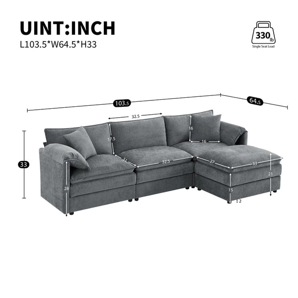 English Elm 9687aab-6 Seat Structured Upholstered Sofa for Large Family and Open Living Rooms Dark Gray N723P243195B