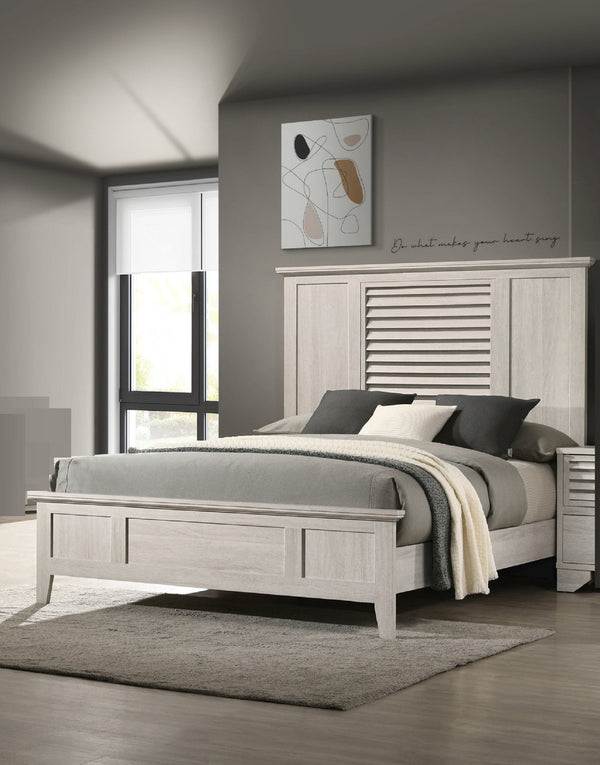 English Elm 1Pc King Size Bed With Contemporary Light Wood Louvered Headboard - Beige Finish For Modern Style B2741S00295