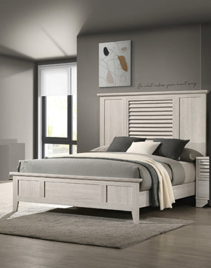 English Elm 1Pc Queen Size Bed With Louvered Headboard - Light Wood Finish For Modern Minimalist Bedrooms B2741S00294