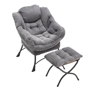 English Elm Lazy Chair Plush Ottoman Lounge Chair with Ergonomic Back, Side Pocket, Steel Frame Comfort Grey W640P271551