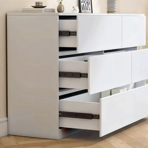 English Elm 6 Drawer Modern Dresser with Concealed Handles, Spacious Top, Durable Wood Storage Cabinet for Bedroom White W3204P318437