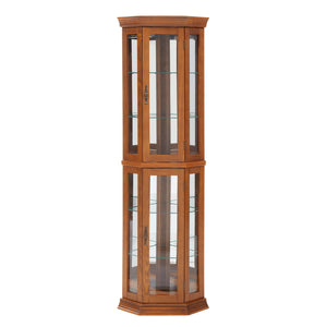 English Elm Lighted Corner Curio Cabinet - Elegant Display Shelf With Adjustable Glass Shelves & Ambient Lighting W1758P300137
