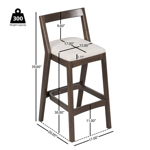 English Elm Christopher Knight Home® - Jasper Ergonomic Rubberwood Barstool Set of 2 with Thick Cushions, Stable Trapezoid Legs, Modern Look Beige,Dark Brown N775P336213D