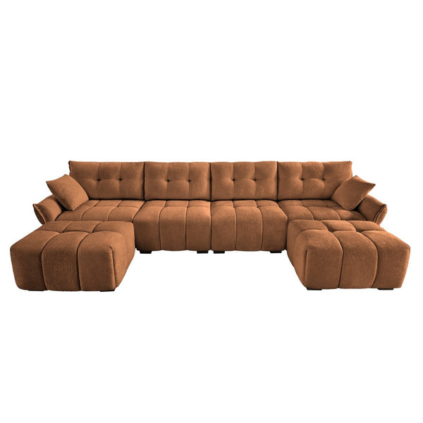 English Elm 4-seater Chenille Sofa Set with Ottomans Solid Wood Frame Tufted Living Room Burnt Orange W714S01668