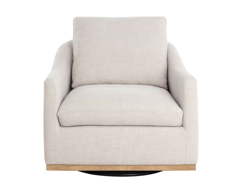 Sunpan Corbin Swivel Lounge Chair - Luxurious Effie Linen Upholstery With Elegant Blonde Ash Base Cream Fabric 112092