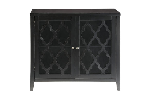 English Elm Ceara Black Finish Console Cabinet with Glass Doors, Tapered Wood Legs, Ample Storage for Entryway Decor B2726P255312