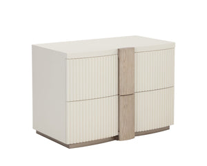 Sunpan VENETTA Nightstand - Cream Base with Reeded Drawers & Light Oak Top for Timeless Bedroom Elegance 110664