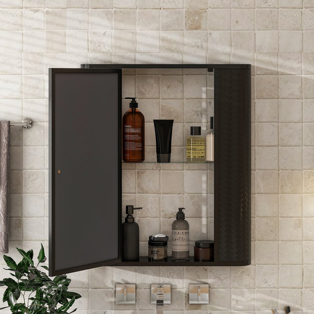 English Elm Wall-Mounted Antique Black Mirrored Medicine Cabinet with Steel Frame, 2 Shelves, Space-Saving Organizer W3122P272885