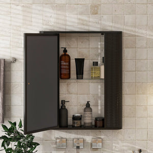 English Elm Wall-Mounted Antique Black Mirrored Medicine Cabinet with Steel Frame, 2 Shelves, Space-Saving Organizer W3122P272885