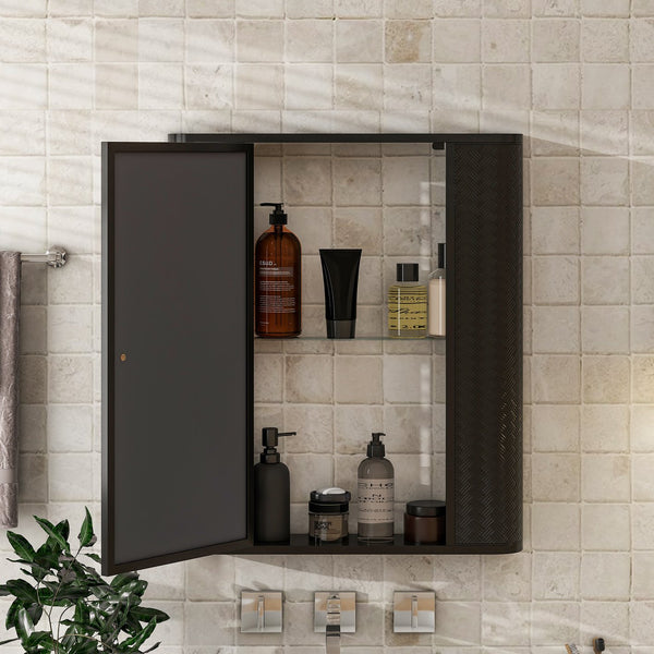 English Elm Wall-Mounted Antique Black Mirrored Medicine Cabinet with Steel Frame, 2 Shelves, Space-Saving Organizer W3122P272885