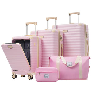 English Elm Luggage 5 Piece Abs Hardshell Travel Set with Usb Port Spinner Wheels and Tsa Lock Pink N732P265290U