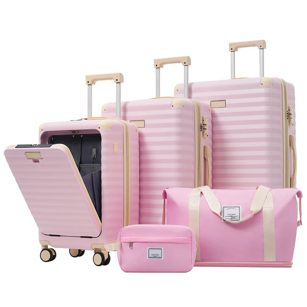 English Elm Luggage 5 Piece Abs Hardshell Travel Set with Usb Port Spinner Wheels and Tsa Lock Pink N732P265290U
