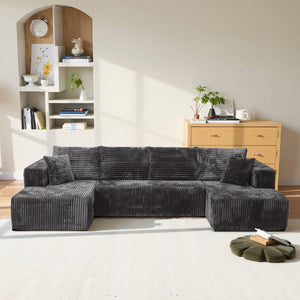 English Elm U-shaped Modular Corduroy Sectional Sofa Low Profile Design for Spacious Living Rooms Gray W3653S00007