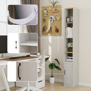 English Elm 72" Slim Six-tier Freestanding Cabinet Antique White Finish for Bathroom or Hallway W282P412294