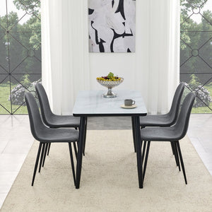 English Elm Table and Chair Set Modern Marble Glass Top with Four Linen Dining Seats W1151S04666