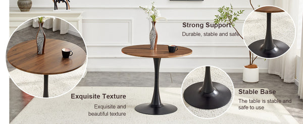 English Elm Round Faux Marble Tulip Pedestal Dining Table Mid Century Modern for Small Bistro Spaces Black,Walnut W2920P400946