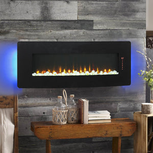 English Elm 48 Inch Curved Wall Mounted Electric Fireplace with Multi Color Flame Ember Bed W1769P199008