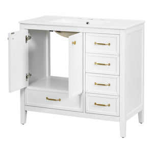 English Elm Christopher Knight Home® - 36" Vintage-inspired Bathroom Vanity with Ceramic Sink, Solid Wood Frame, Soft-Close Drawers, Spacious Storage White N759P293646K