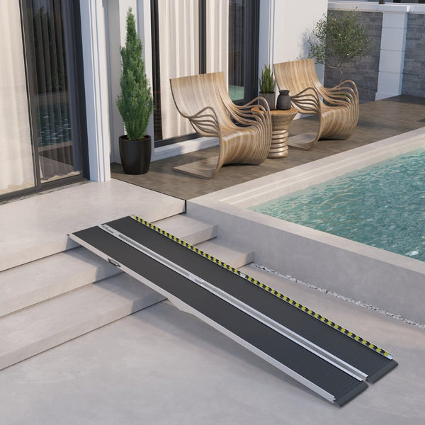 English Elm Homcom Folding Aluminum Wheelchair Ramp with Non-slip Grip and 600 Lb Capacity W2225P217470