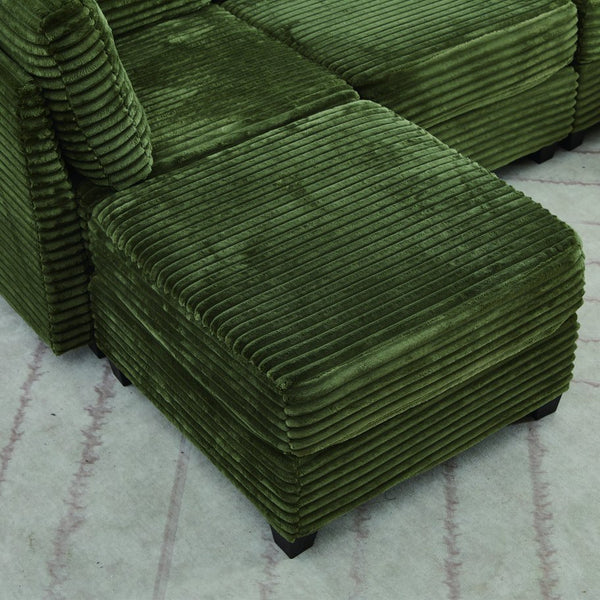 English Elm Corduroy Plush U-Shaped Sectional Sofa with Storage Ottoman, Pet-Friendly Durable Modular Comfort Green W2915S00065