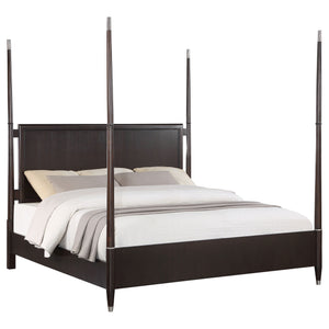 English Elm Niguel Four Poster Brown Bed with Silver Finials, Floating Headboard & Modern Low Footboard, Queen B062S01118